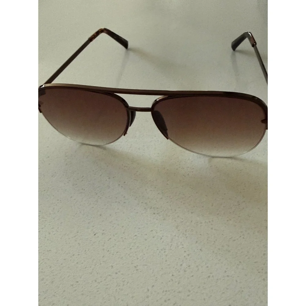 Foster Grant Brown Aviator Sunglasses Semi Rimless Gradient Lens Tortoise Tips